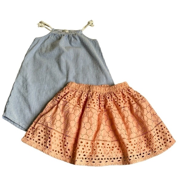 H&M Girls Bundle Eyelet Flared Skirt / Seersucker Blue White Sundress Sz 6-8 yo - Picture 1 of 16